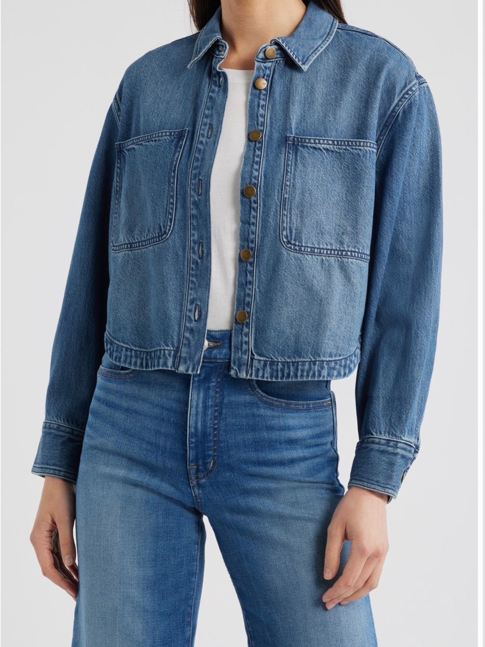 NWT Madewell Cropped Denim Shirt Jacket Medium Wash Small